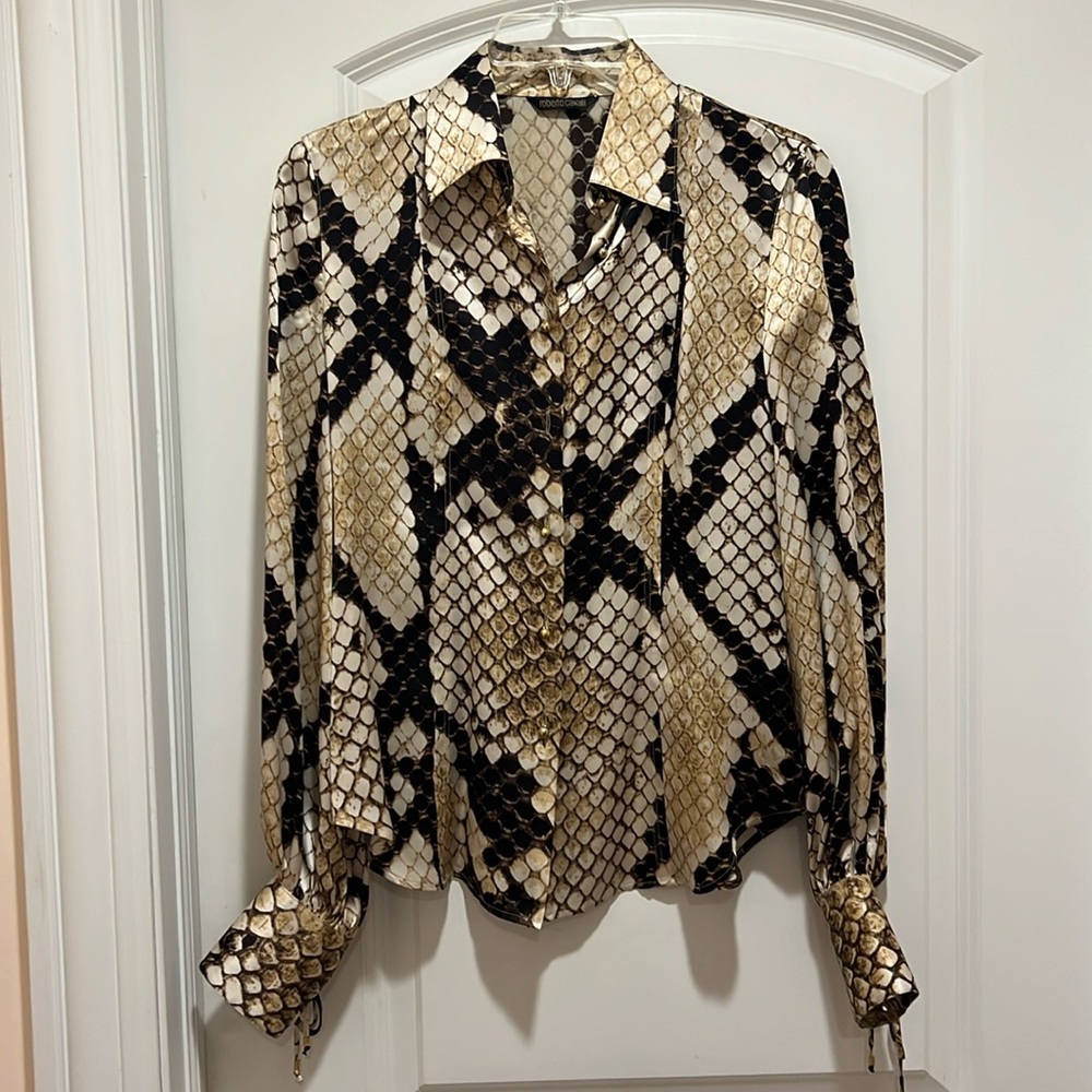 Roberto Cavalli Anima Print Silk Blouse
